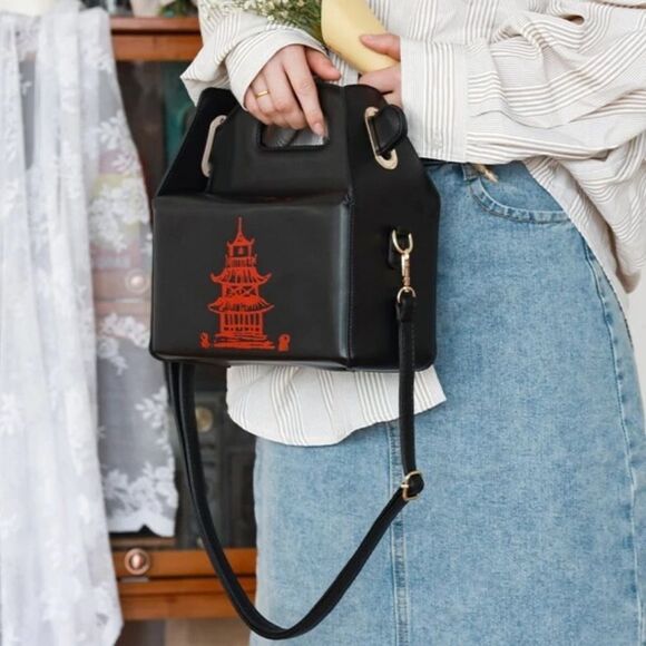 Chinese Tower Print Top-Handle Takeout Box Handbag - Picture 7 of 11